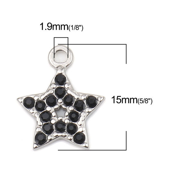 Immagine di 304 Acciaio Inossidabile Charms Stella a Cinque Punte Tono Argento Nero Strass 15mm x 12mm, 2 Pz
