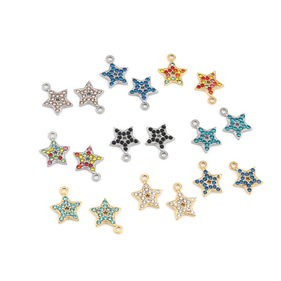 Immagine di 304 Acciaio Inossidabile Charms Stella a Cinque Punte Tono Argento Nero Strass 15mm x 12mm, 2 Pz