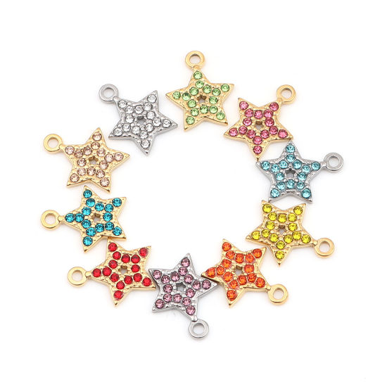 Immagine di 304 Acciaio Inossidabile Charms Stella a Cinque Punte Tono Argento Trasparente Strass 15mm x 12mm, 2 Pz