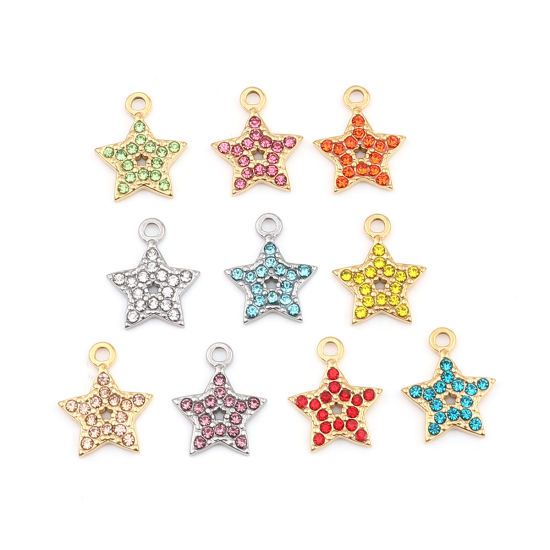Immagine di 304 Acciaio Inossidabile Charms Stella a Cinque Punte Tono Argento Rosa Viola Strass 15mm x 12mm, 2 Pz