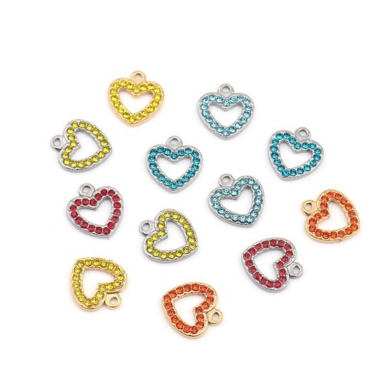 Bild von 304 Edelstahl Charms Herz Vergoldet Lachsfarbe Strass 15mm x 14mm, 2 Stück