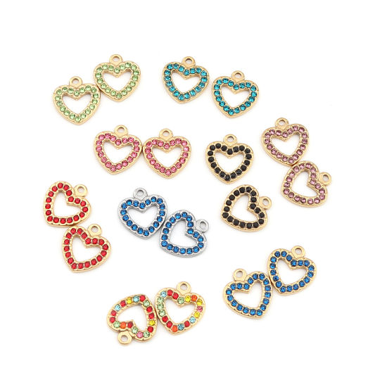 Bild von 304 Edelstahl Charms Herz Vergoldet Helllilac Strass 15mm x 14mm, 2 Stück