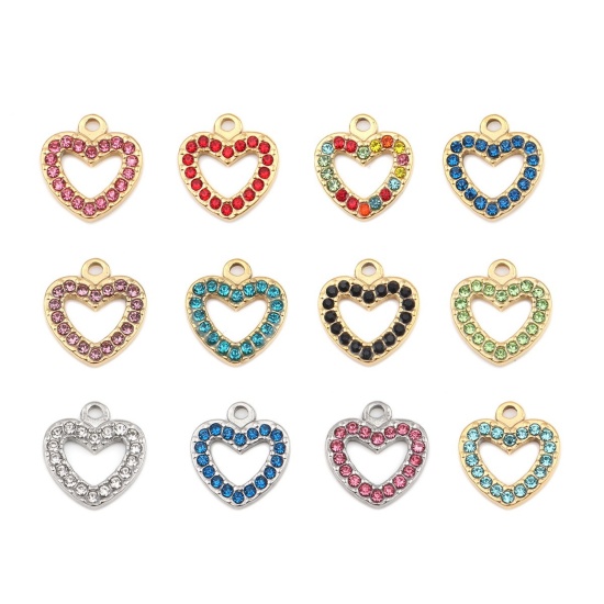 Bild von 304 Edelstahl Charms Herz Vergoldet Rot Strass 15mm x 14mm, 2 Stück