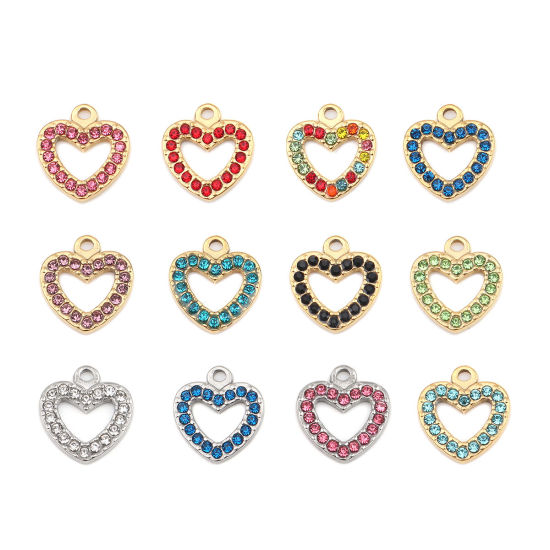 Bild von 304 Edelstahl Charms Herz Vergoldet Rot Strass 15mm x 14mm, 2 Stück