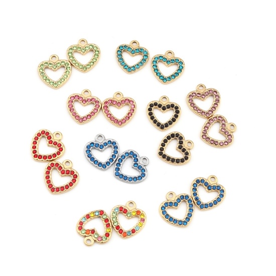 Bild von 304 Edelstahl Charms Herz Vergoldet Rosa Strass 15mm x 14mm, 2 Stück