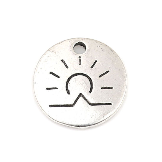 Bild von Zinklegierung Charms Rund Antiksilber Sonne 12mm D., 50 Stück