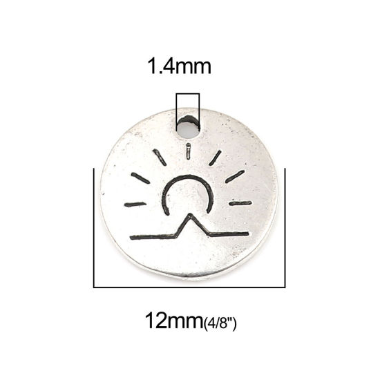 Bild von Zinklegierung Charms Rund Antiksilber Sonne 12mm D., 50 Stück