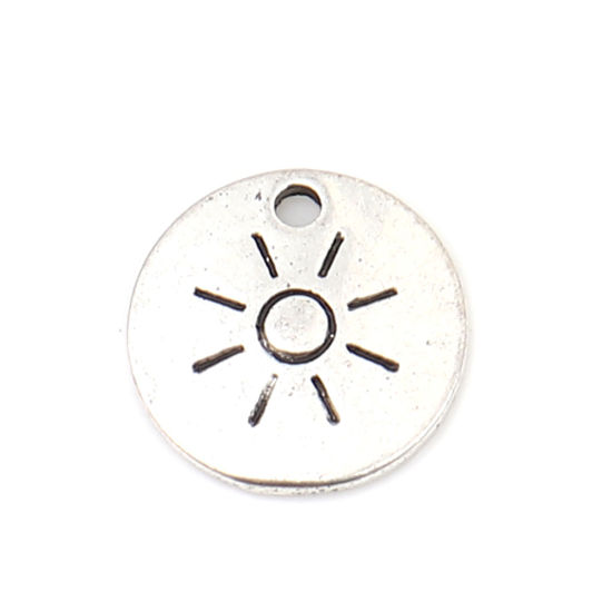 Bild von Zinklegierung Galaxis Charms Rund Antiksilber Sonne 12mm D., 50 Stück