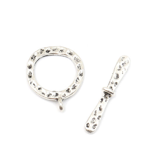 Image de Fermoir Toggle en Alliage de Zinc Forme Annulaire Argent Vieilli 29mm x 4mm, 10 Pcs