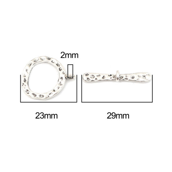 Image de Fermoir Toggle en Alliage de Zinc Forme Annulaire Argent Vieilli 29mm x 4mm, 10 Pcs