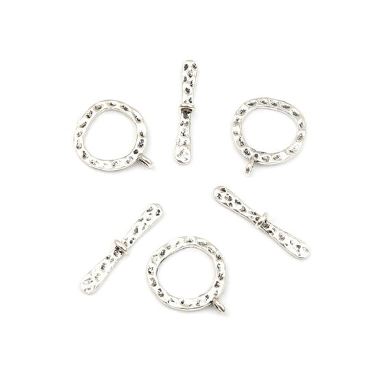 Image de Fermoir Toggle en Alliage de Zinc Forme Annulaire Argent Vieilli 29mm x 4mm, 10 Pcs