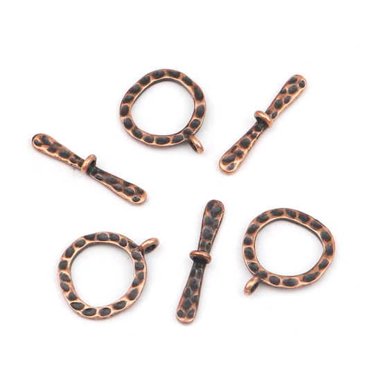 Image de Fermoir Toggle en Alliage de Zinc Forme Annulaire Cuivre Rouge Antique 29mm x 4mm, 10 Kits