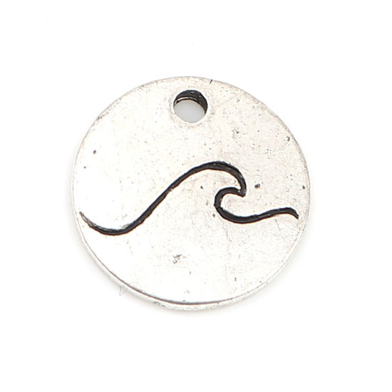 Bild von Zinklegierung Charms Rund Antiksilber Welle 12mm D., 50 Stück