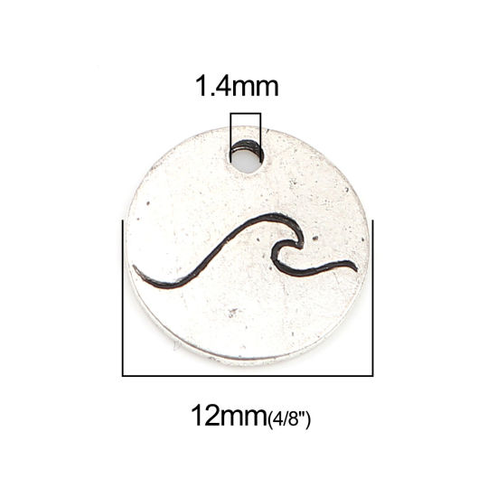 Bild von Zinklegierung Charms Rund Antiksilber Welle 12mm D., 50 Stück