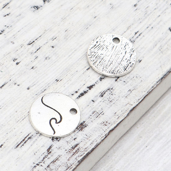 Bild von Zinklegierung Charms Rund Antiksilber Welle 12mm D., 50 Stück