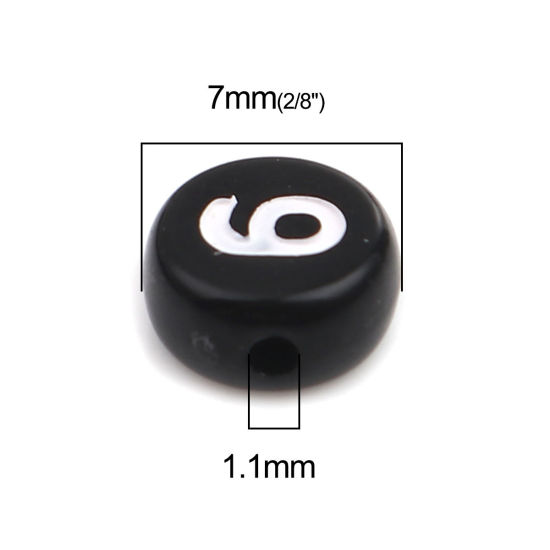 Image de Perles en Acrylique Plat-Rond Noir & Blanc Chiffres Env. 7mm Dia, Trou: env. 1.1mm, 500 Pcs