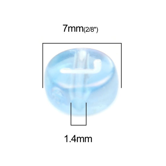 Image de Perles en Acrylique Plat-Rond Couleur au Hasard Alphabet Initial/ Lettre Majuscule Couleur AB Env. 7mm Dia, Trou: env. 1.4mm, 500 Pcs