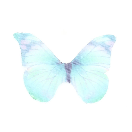 Image de Papillon Éthéré En Organza Pour Bricolage Et Artisanat Bleu Et Vert 43 Mm X 33 Mm, 50 Pièces