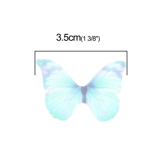 Image de Papillon Éthéré En Organza Pour Bricolage Et Artisanat Bleu Et Vert 43 Mm X 33 Mm, 50 Pièces