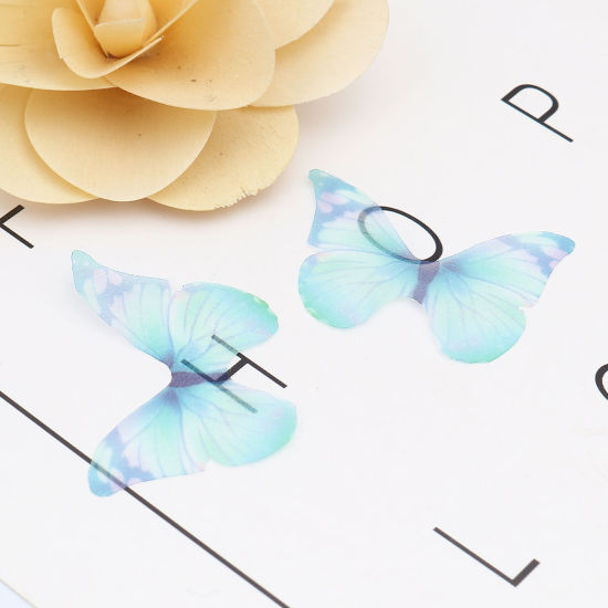 Image de Papillon Éthéré En Organza Pour Bricolage Et Artisanat Bleu Et Vert 43 Mm X 33 Mm, 50 Pièces