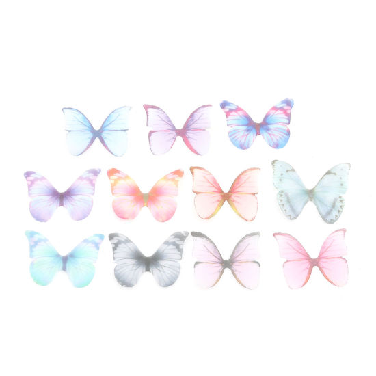 Image de Papillon Éthéré En Organza Pour Bricolage Et Artisanat Bleu Et Vert 43 Mm X 33 Mm, 50 Pièces