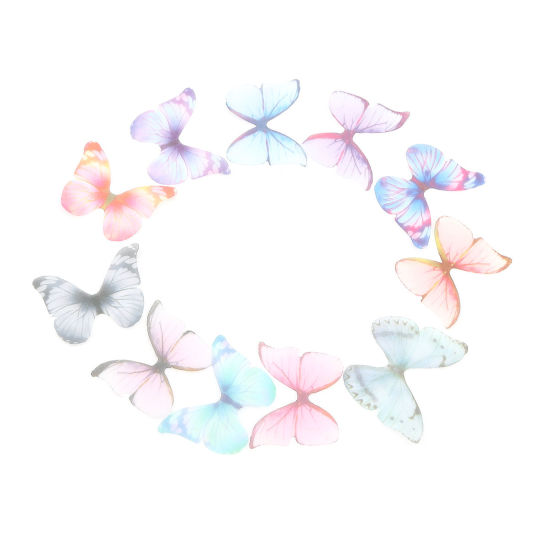Image de Papillon Éthéré En Organza Pour Bricolage Et Artisanat Bleu Et Vert 43 Mm X 33 Mm, 50 Pièces