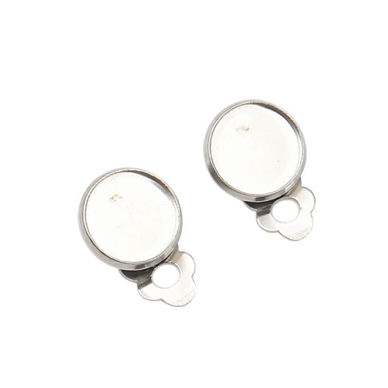 Image de Boucles d'Oreilles Clips Non Perçantes en 304 Acier Inoxydable Rond Argent Mat Cabochon Rapportable (Adapté à 10mm Dia ) 17mm x 12mm, 10 Pcs