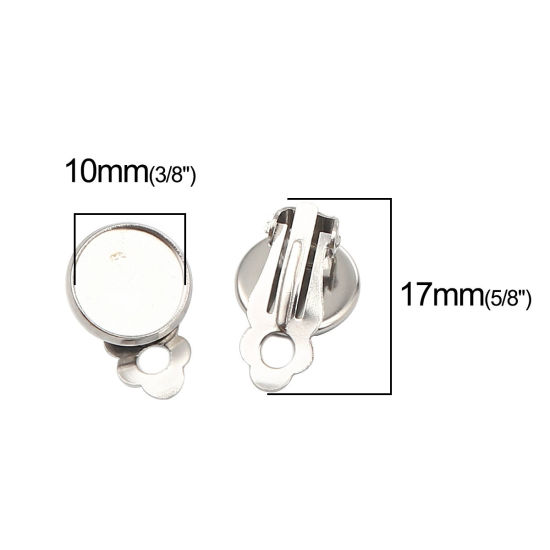 Image de Boucles d'Oreilles Clips Non Perçantes en 304 Acier Inoxydable Rond Argent Mat Cabochon Rapportable (Adapté à 10mm Dia ) 17mm x 12mm, 10 Pcs