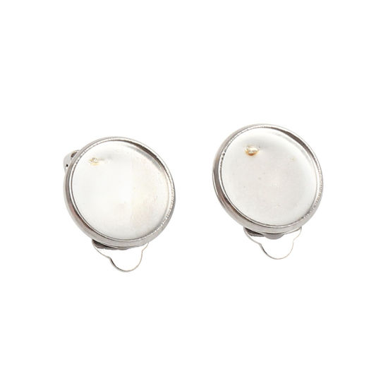 Image de Boucles d'Oreilles Clips Non Perçantes en 304 Acier Inoxydable Rond Argent Mat Cabochon Rapportable (Adapté à 12mm Dia ) 17mm x 14mm, 10 Pcs