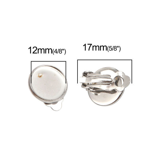 Image de Boucles d'Oreilles Clips Non Perçantes en 304 Acier Inoxydable Rond Argent Mat Cabochon Rapportable (Adapté à 12mm Dia ) 17mm x 14mm, 10 Pcs