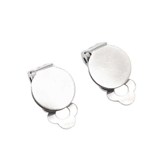 Image de Boucles d'Oreilles Clips Non Perçantes en 304 Acier Inoxydable Rond Argent Mat Coller sur (Adapté à 10mm Dia ) 18mm x 10mm, 10 Pcs