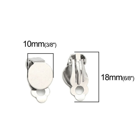 Image de Boucles d'Oreilles Clips Non Perçantes en 304 Acier Inoxydable Rond Argent Mat Coller sur (Adapté à 10mm Dia ) 18mm x 10mm, 10 Pcs