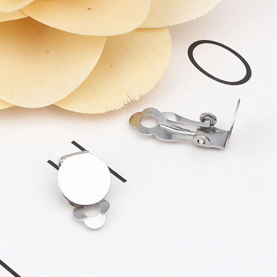 Image de Boucles d'Oreilles Clips Non Perçantes en 304 Acier Inoxydable Rond Argent Mat Coller sur (Adapté à 10mm Dia ) 18mm x 10mm, 10 Pcs