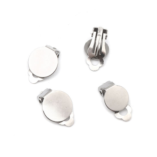 Image de Boucles d'Oreilles Clips Non Perçantes en 304 Acier Inoxydable Rond Argent Mat Coller sur (Adapté à 10mm Dia ) 18mm x 10mm, 10 Pcs