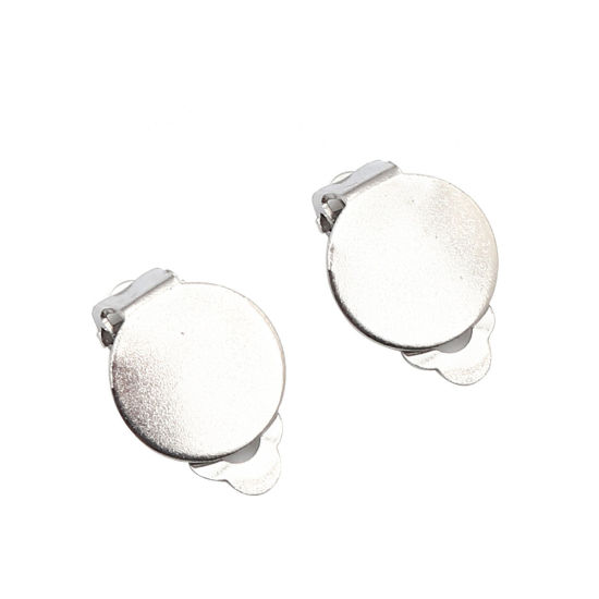 Image de Boucles d'Oreilles Clips Non Perçantes en 304 Acier Inoxydable Rond Argent Mat Coller sur (Adapté à 12mm Dia ) 15mm x 12mm, 10 Pcs