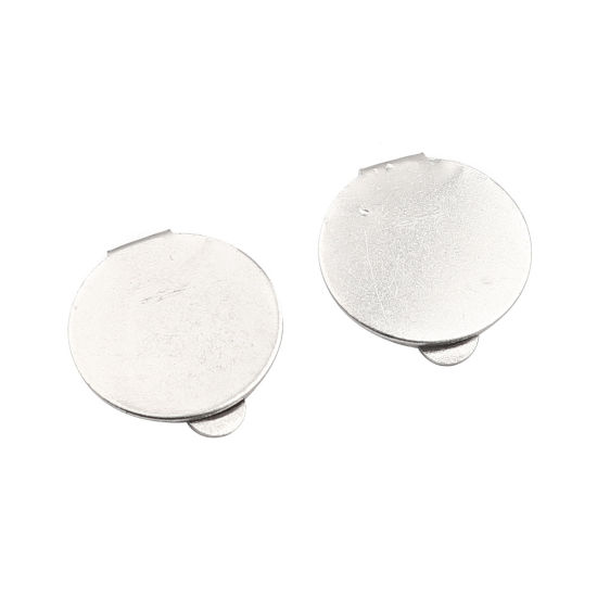 Image de Boucles d'Oreilles à Clip en Acier Inoxydable Rond Argent Mat Cabochon Rapportable (Adapté à 14mm Dia ) 18mm x 14mm, 10 Pcs