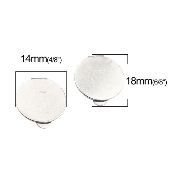 Image de Boucles d'Oreilles à Clip en Acier Inoxydable Rond Argent Mat Cabochon Rapportable (Adapté à 14mm Dia ) 18mm x 14mm, 10 Pcs