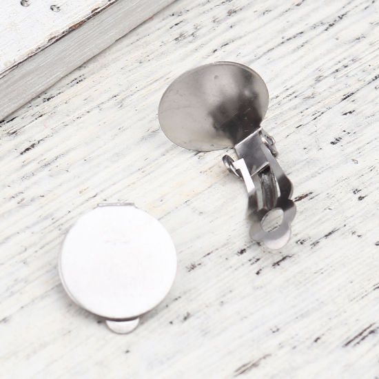 Image de Boucles d'Oreilles à Clip en Acier Inoxydable Rond Argent Mat Cabochon Rapportable (Adapté à 14mm Dia ) 18mm x 14mm, 10 Pcs