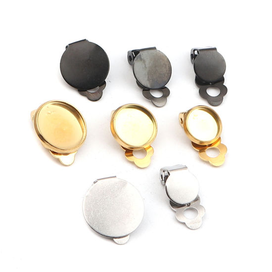 Image de Boucles d'Oreilles à Clip en Acier Inoxydable Rond Argent Mat Cabochon Rapportable (Adapté à 14mm Dia ) 18mm x 14mm, 10 Pcs