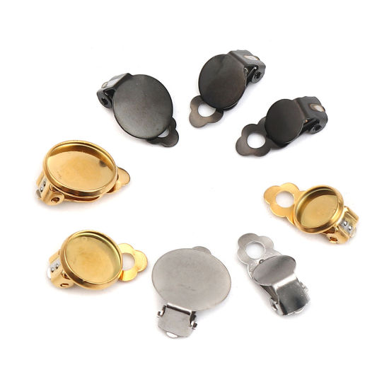 Image de Boucles d'Oreilles à Clip en Acier Inoxydable Rond Argent Mat Cabochon Rapportable (Adapté à 14mm Dia ) 18mm x 14mm, 10 Pcs