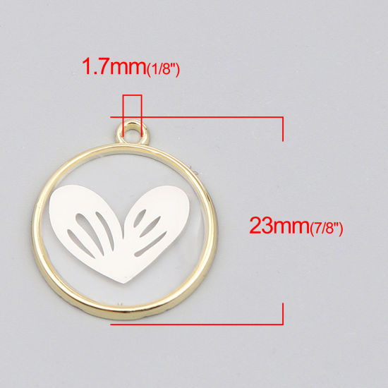 Bild von Zinklegierung Valentinstag Charms Ring Vergoldet Grauweiß Herz Emaille 23mm x 20mm, 5 Stück