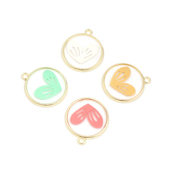 Bild von Zinklegierung Valentinstag Charms Ring Vergoldet Grauweiß Herz Emaille 23mm x 20mm, 5 Stück