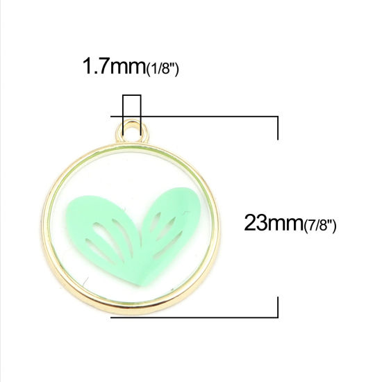 Bild von Zinklegierung Valentinstag Charms Ring Vergoldet Grün Herz Emaille 23mm x 20mm, 5 Stück