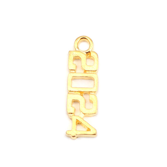 Picture of Zinc Based Alloy Year Charms Number Gold Plated Message " 2024 " 20mm x 6mm, 50 PCs