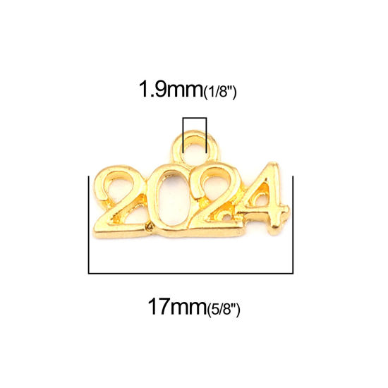 Picture of Zinc Based Alloy Year Charms Number Gold Plated Message " 2024 " 17mm x 9mm, 50 PCs