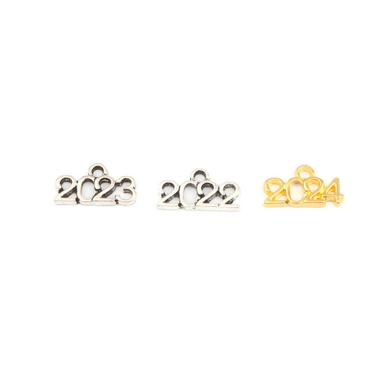 Picture of Zinc Based Alloy Year Charms Number Gold Plated Message " 2024 " 17mm x 9mm, 50 PCs