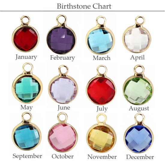 Picture of 5 PCs Brass & Glass Birthstone Charms Wholesale 18K Real Gold Plated Pink Round October 8.6mm Dia.