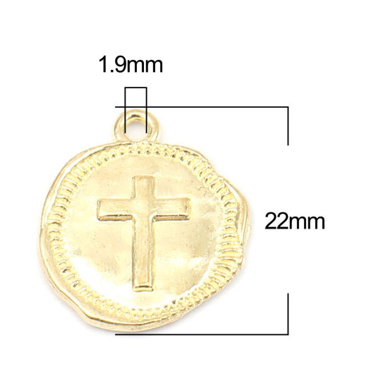 Immagine di Zinc Based Alloy Religious Charms Round Light Golden Cross 22mm x 19mm, 20 PCs