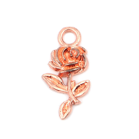 Picture of Zinc Based Alloy Valentine's Day Charms Rose Flower Rose Gold 21mm x 10mm, 50 PCs