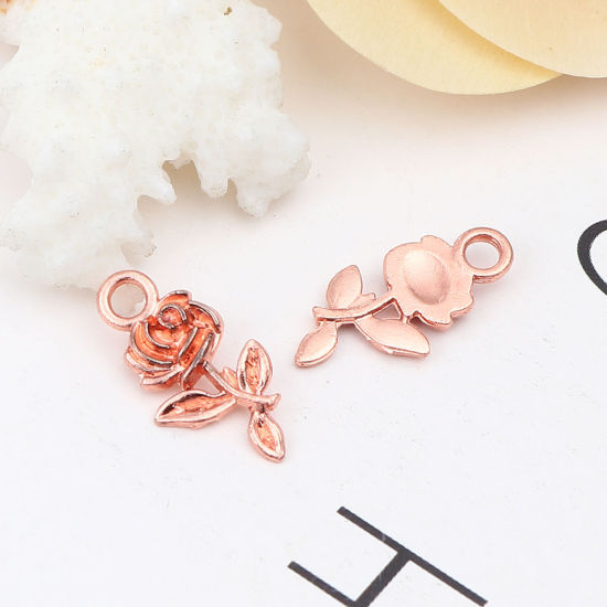 Picture of Zinc Based Alloy Valentine's Day Charms Rose Flower Rose Gold 21mm x 10mm, 50 PCs